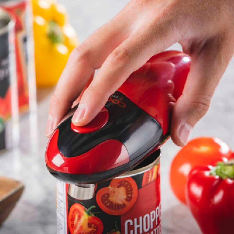 Image of Cooks Professional Electric Tin Can Opener Automatic One Touch Battery Operated Red