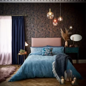 Image of Clarissa Kimono Jacquard Smoke Blue 100% Cotton Duvet Cover Set Dark Blue