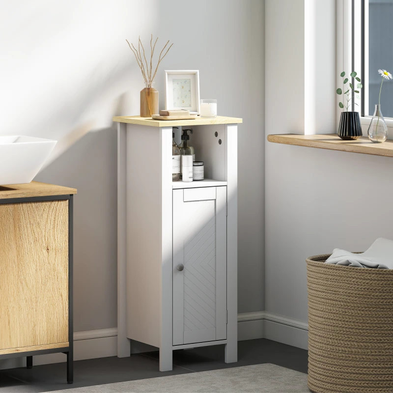 Image of kleankin Narrow Bathroom Storage Cabinet with Open Shelf, White 834-584V00WT