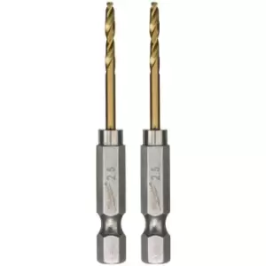 image of Milwaukee SHOCKWAVE Red Hex 3.2mm HSS TiN Metal Drill Bits - Pack of 2 - N/A