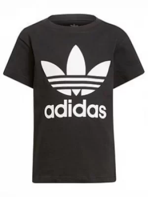 Image of Boys, adidas Originals Kids Unisex Trefoil T-Shirt, Black/White, Size 5-6 Years
