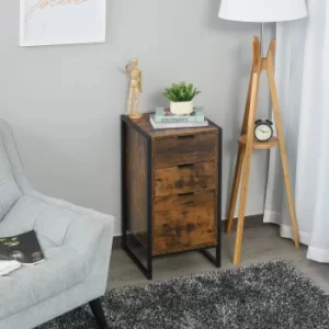 Image of HOMCOM Industrial 3-Drawer Storage Chest Cabinet Organizer Metal Frame Freestanding Unit, Perfect for Bedroom Living Room, Brown