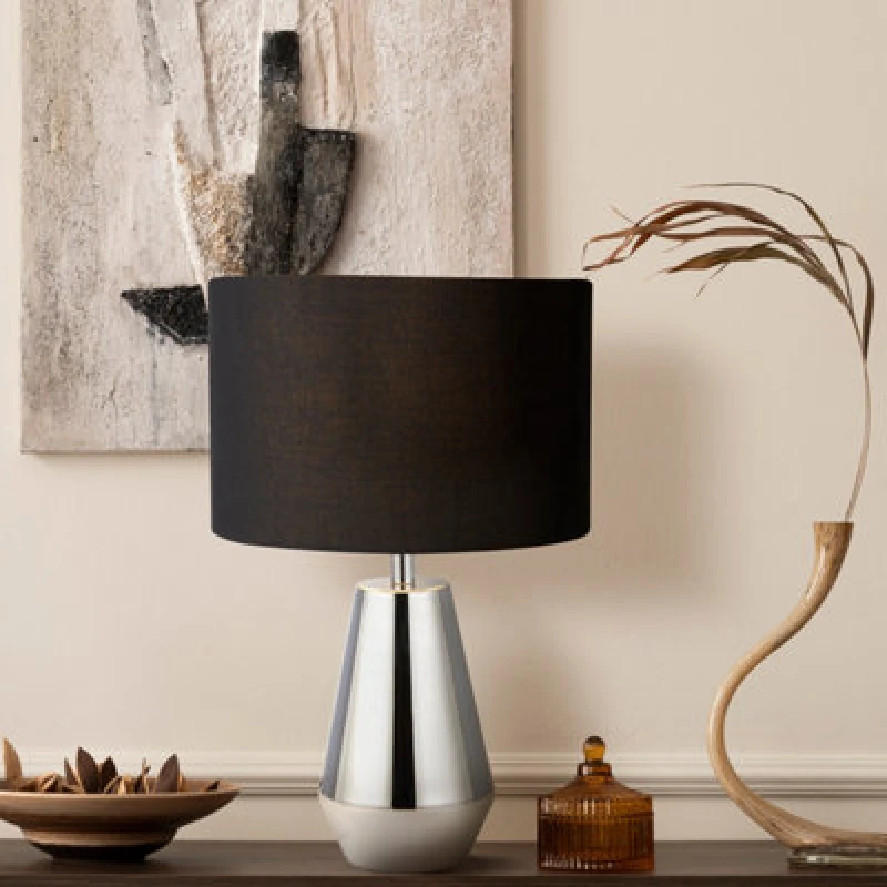 Image of SO'HOME Pair of Chrome Touch Table Lamps with Black Shade chrome ONE SIZE