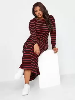 Image of Yours Long Sleeve Rib Swing Stripe Dress. Black/red, Black, Size 18, Women