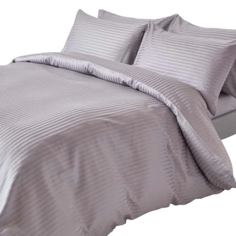 Image of Homescapes Egyptian Cotton Stripe Duvet Cover and Pillowcase 330 TC Grey