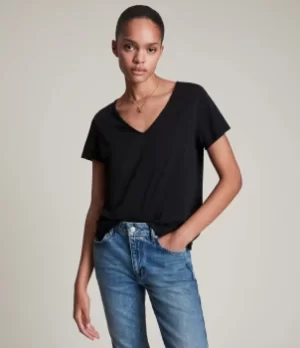 Image of AllSaints Womens Cotton Comfortable Regular Fit Emelyn Tonic T-Shirt, Black, Size: S