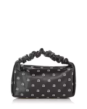 image of Alexander Wang Scrunchie Mini Logo Embellished Satin Clutch