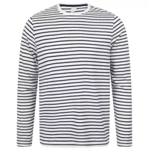 Image of Skinni Fit Unisex Long Sleeve Striped T-Shirt (L) (White/Oxford Navy)