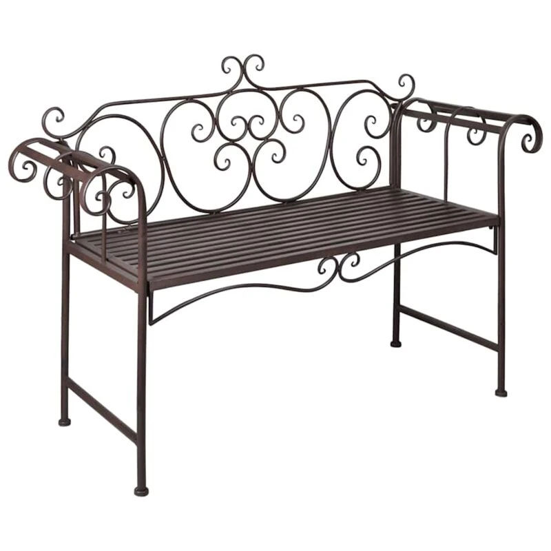 Image of Metal Brown Garden Bench Scroll-patterned Detailing Backrest Weatherproof