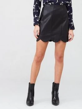 Image of Oasis Faux Leather Scallop Mini Skirt - Black, Size 10, Women