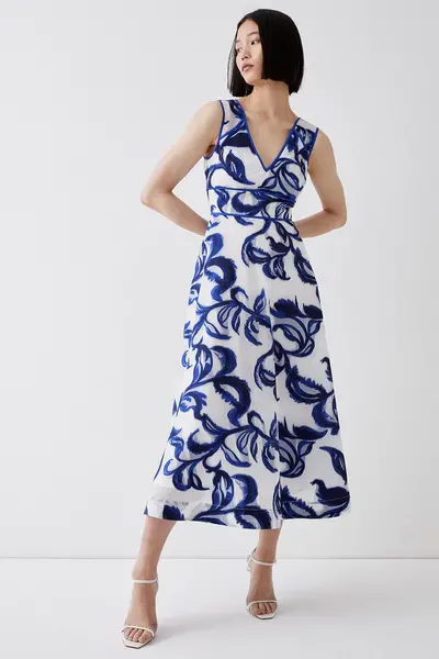 Image of Coast V-Neck Jacquard Midi Dress White