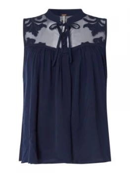 Image of Free People Western Romance Sheer panel Tie Detail Top Blue