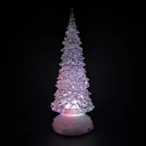 image of 27cm Snowtime Christmas Water Spinner Colour Changing Glitter Christmas Tree Dual Powered