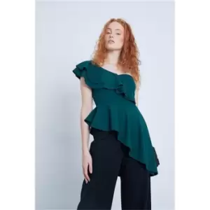 I Saw It First Emerald Green Ruffle Asymetric One Shoulder Top - Green