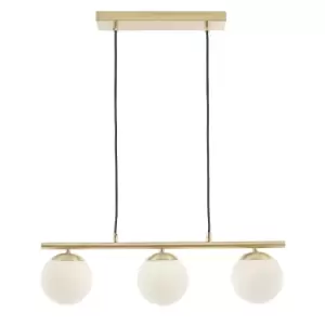 image of 3 White Glass Orb and Gold Metal Bar Pendant Light