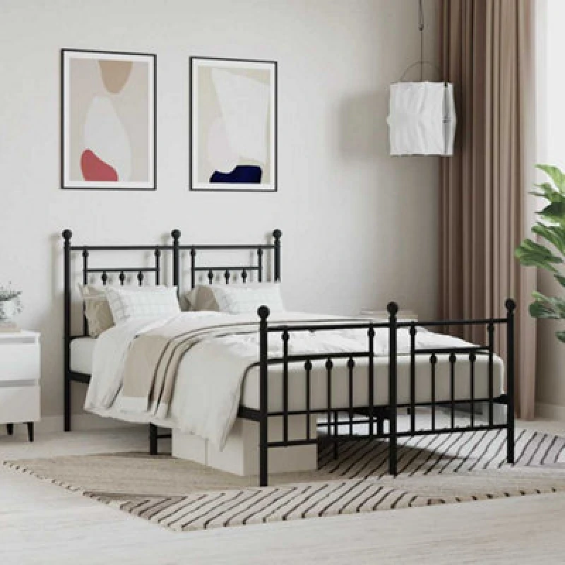 Image of Vidaxl Metal Bed Frame Without Mattress With Footboard Black 120X190Cm