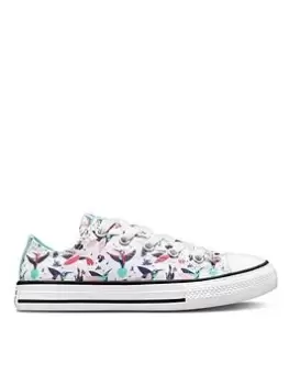 Image of Converse Chuck Taylor All Star Happy Hummingbirds Childrens Ox Trainers, White/Blue, Size 10