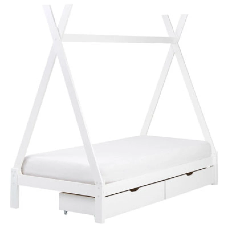 Image of Beliani Kids Bed With Drawers Teepee Pine Wood Devay 90 X 200 Cm (Eu Single) White