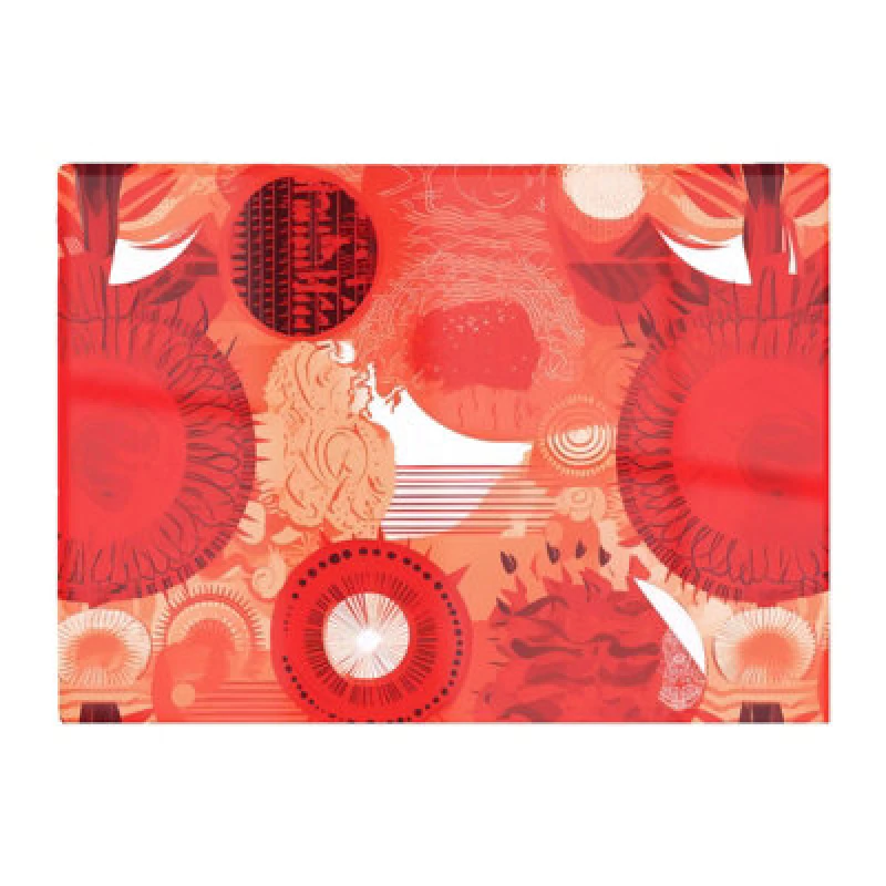 Image of Warren Reed Designer Abstract Red Sun Pattern Glass Chopping Board