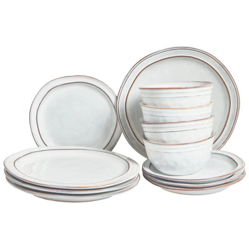 Image of Beliani Set Of 12 Dinnerware Chives Stoneware Light Grey