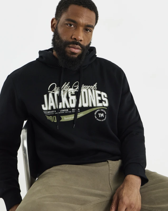 Image of jack & jones Jack & Jones Graphic Logo Hoodie - Black - JACK & JONES - Size: 2XL(53) Black Male 2XL(53) JE09704
