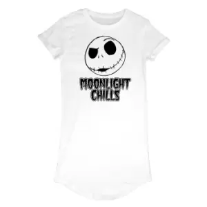 Image of Nightmare Before Christmas Womens/Ladies Moonlight Chills T-Shirt Dress (L) (White)
