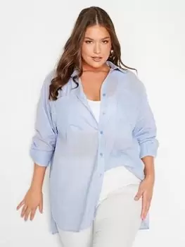 Image of Yours Pocket Oversized Shirt - Blue, Grey, Size 18, Women