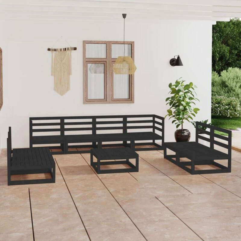 Image of VIDAXL 9 Piece Garden Lounge Set Black Solid Pinewood Vidaxl 8720286465417