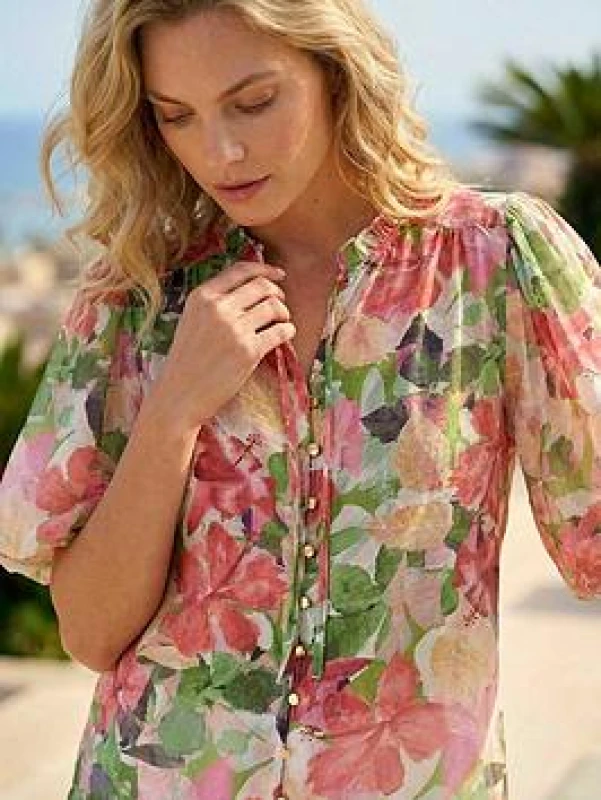 Image of Roman Womens Floral Gathered Blouse in Pink Size: 12 Pink Female 12