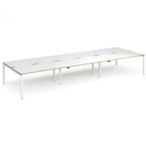 image of Bench Desk 6 Person Rectangular Desks 4800mm White/Oak Tops With White Frames 1600mm Depth Adapt