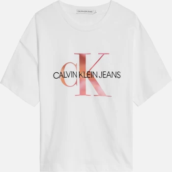 Image of Calvin Klein Girls Distorted Monogram T-Shirt - Bright White - 10 Years