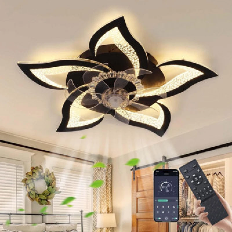 Image of Garwarm Dimmable LED Ceiling Fan With Lamp, 6 Adjustable Wind Speed Black