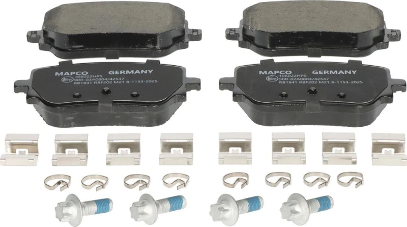 Image of MAPCO 106022HPS Brake pad set Rear Axle, excl. wear warning contact, with accessories, with brake caliper screws Brake Pad Set,disc brake (402)