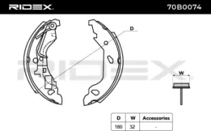 Image of RIDEX Brake Shoes 70B0074 Brake Shoe Set,Brake Lining FIAT,PUNTO (188)