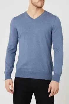 Image of Mens Cotton Rich Knitted V Neck Jumper