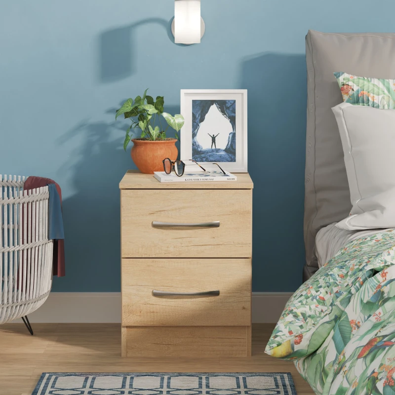 Image of Ready Assembled 2 U Hampshire 2 Drawer Bedside Cabinet (Ready Assembled) in Light Brown Light Brown Unisex