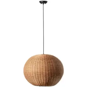 Image of Faro Lighting - Faro Haka Black, Rattan Globe Pendant Lamp 53cm 2700K