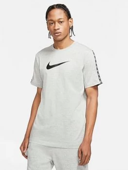 image of Nike Repeat Swoosh Tape T-Shirt - Grey/Black, Grey/Black Size M Men