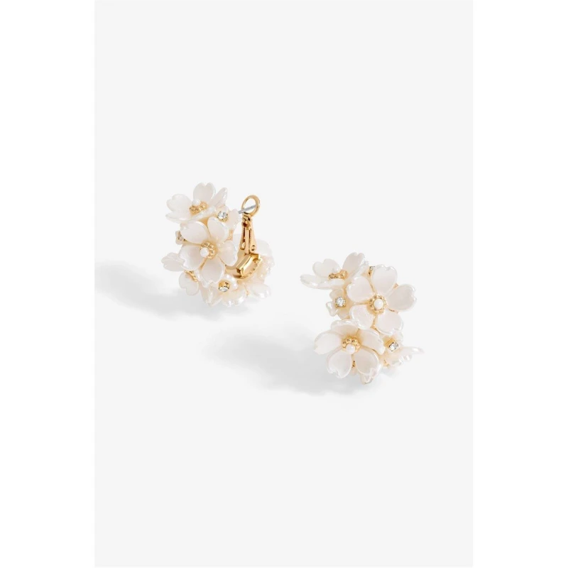 Image of Jon Richard Gold Plated White Floral Hoop Earrings Gold