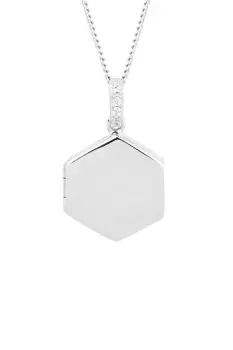 image of Recycled Sterling Silver & CZ Hexagon Locket Necklace