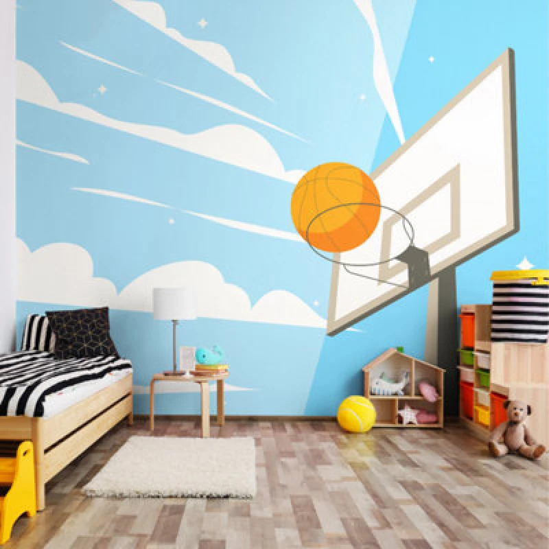 Image of Hoopla Walls Origin Murals Graphic Basketball Hoop Blue Paste The Wall Mural 350Cm Wide X 280M High