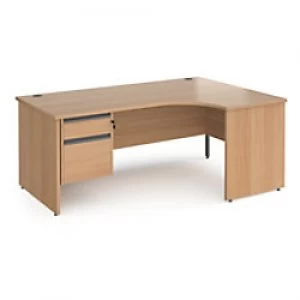Image of Dams International Right Hand Ergonomic Desk with 2 Lockable Drawers Pedestal and Beech Coloured MFC Top with Graphite Panel Ends and Silver Frame Cor