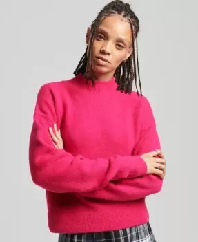 Image of Superdry Womens Vintage Essential Mock Neck Jumper Pink / Hot Pink - Size: 8