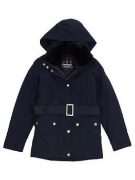 image of Barbour International Girls Bowden Belted Coat - Black, Size 14-15 Years, Women