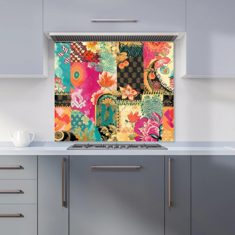 Image of Warren Reed - Designer Patchwork Mixed Textiles Kitchen Splashback in Pink Size: 600mm x 750mm Pink Unisex 600mm x 750mm