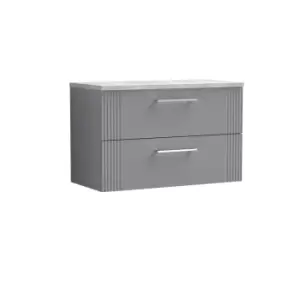 Image of Nuie Deco 800mm Wall Hung 2 Drawer Vanity & Bellato Grey Laminate Top - Satin Grey