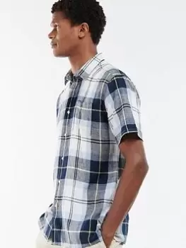 Image of Barbour Croft Linen Mix Checked Shirt, White Size XL Men