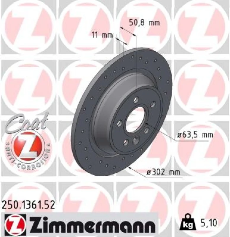 Image of ZIMMERMANN Brake disc ZIMMERMANN 250.1361.52