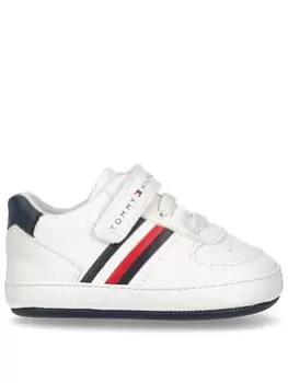 Image of Tommy Hilfiger Baby Lace Up Velcro Trainer - White, Size 3 Younger