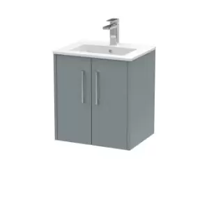 Image of Hudson Reed Juno 500mm Wall Hung 2 Door Vanity & Minimalist Basin - Coastal Grey